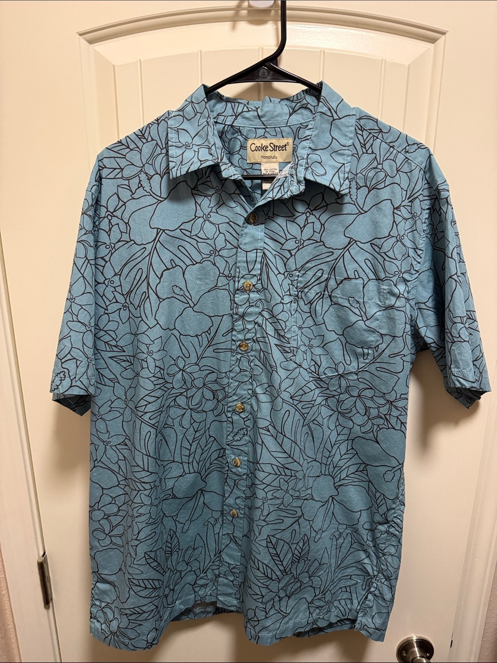 Medium Hawaiian Shirt Cooke Street Honolulu Hibiscus Floral Blue